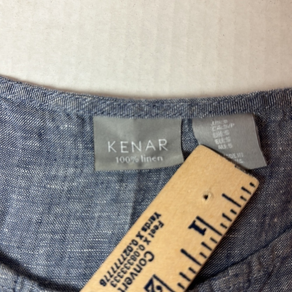 Kenar 100% Linen Shift Dress | Petite Blue Chambray Pockets Coastal Minimalist - Picture 6 of 12